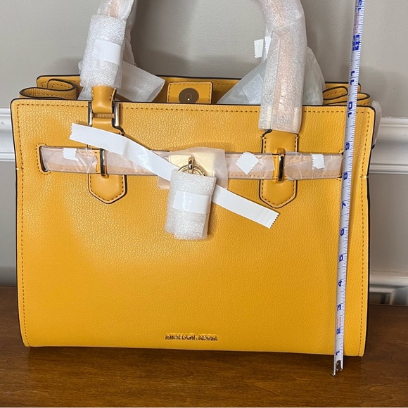 Michael Kors Hamilton Medium Top Zip Colorful Golden Rod Leather Satchel NWT - Picture 11 of 12